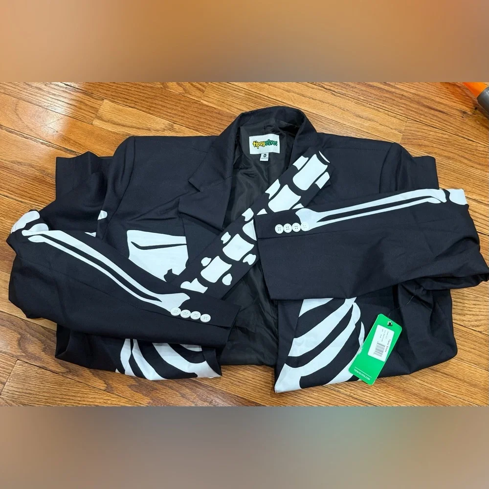 Tipsy Elves Men’s Skeleton Costume Blazer and Tie size 46” XXL NEW with tags